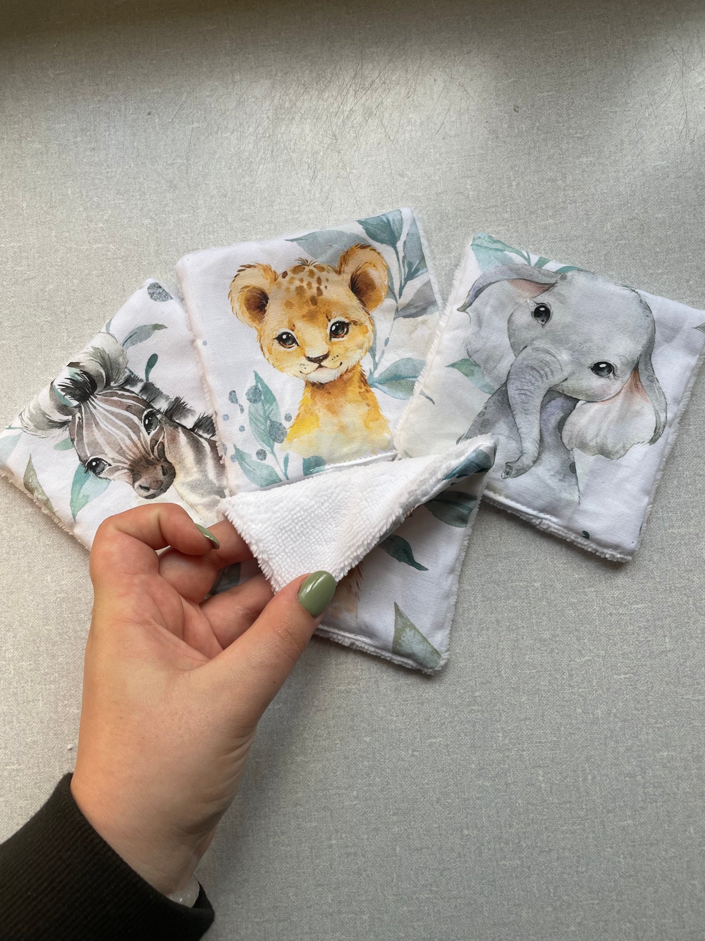 🟢 Lingettes lavables animaux jungle bleu